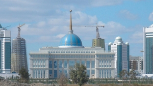 Looking back to Astana from the Palace of Peace and Accord. The domed building at the front is the Presidential Palace.