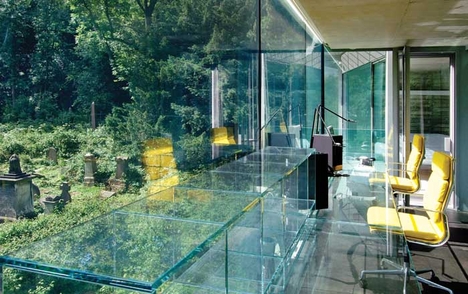 An all-glass desk was designed for the second floor study.