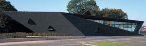The north elevation of the building viewed from the hospital carpark.