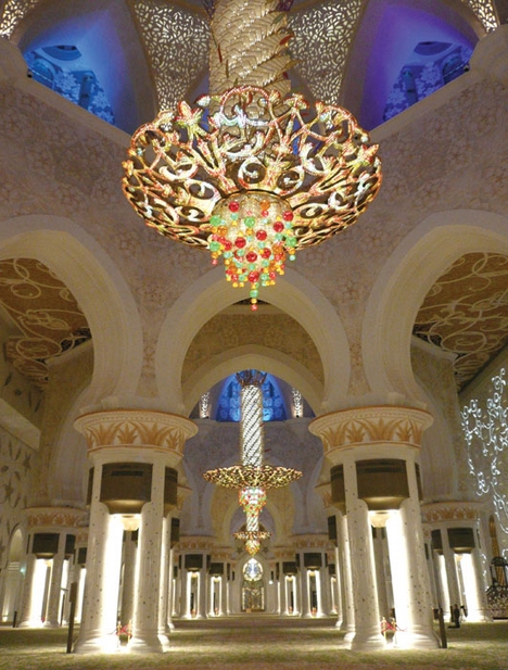 The main prayer hall features the qibla wall towards which worshippers face.