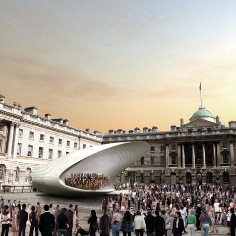 Visualisation of Soundforms’ medium mobile stage in use at Somerset House.