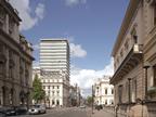 View along Pall Mall with the Athenaeum on right and Institute of Directors on left. The podium height almost matches its exclusive neighbours.