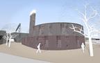 The front corner of the pumping station