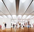 The interior gallery space showing the four-layer skylights, which maximise the amount of daylight.