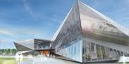 One side of the Crystal houses an exhibition space, the other contains offices for 250 Siemens staff.