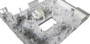 A model of an earlier version of the scheme showing the graduated shades of stone.