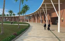 Sweeping colonnade at Kings College, Dubai, now on site.