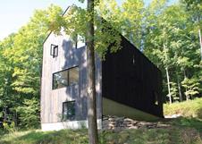 Pull House's east elevation is clad in blue-black timber.