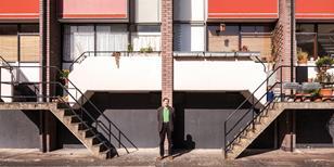 Greg Penoyre in front of Basterfield House on the Golden Lane Estate.
