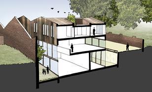 Sectional view of a three-bedroom unit.