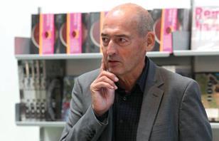 Rem Koolhaas at OMA's Progress exhibition at the Barbican