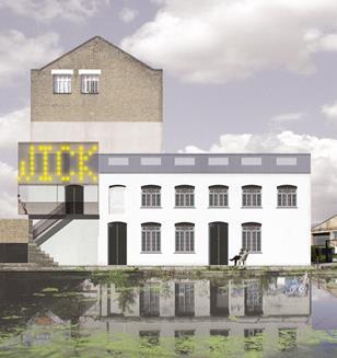CGI of the exterior of the refurbished White Building arts centre in Hackney Wick.