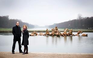 FOUNTAIN OF APOLLO: David Hills and Deborah Saunt at the Fountain of Apollo, with the Grand Canal beyond.
