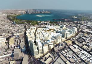 Looking across the man-made corniche to West Bay in the distance.
