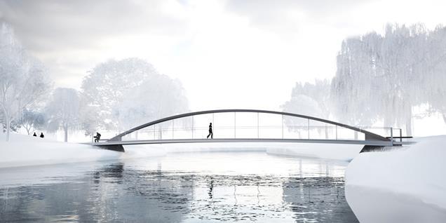 The Tone Bridge has a tied-arch structure with benches terminating the spring points.