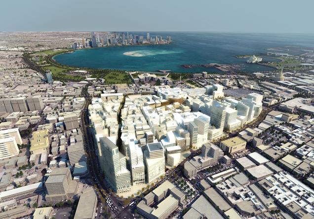 Looking across the man-made corniche to West Bay in the distance.